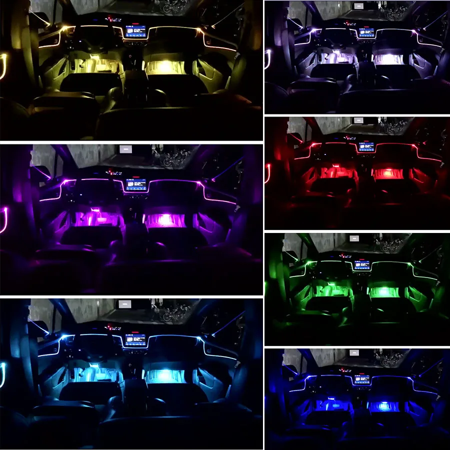 RGB светодиодный светильник для салона автомобиля, декоративный светильник для салона автомобиля с функцией управления Bluetooth, без резьбы