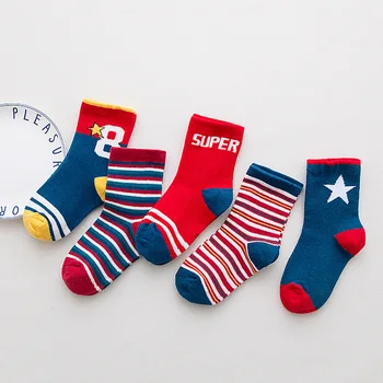 

5 Pair/Lot Kids Soft Cotton Socks Boy Girl Baby Cute Cartoon Warm Stripe Smiley Fashion Sport Socks Autumn Winter Children Gift