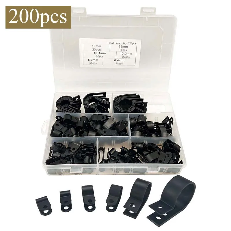200pcs R Type Nylon Wire Cable Clips Fastener Plastic Wire Clamp Hose Mount P Type Clamps Cable Cord Clip Thread Clamp