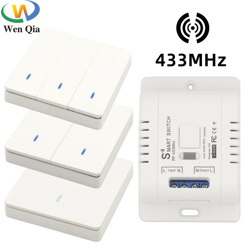 

WenQia 433Mhz Wireless Smart Push Wall Switch Light RF Remote Control 110V 220V 10A Receiver For Ceiling Lamp/LED/Corridor Room