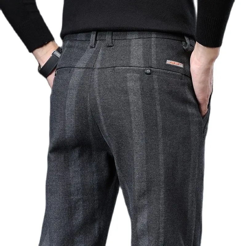 Men Spring / Autumn Grey Vertical Stripe Suit Trousers Business Casual Blue Black Pantalon