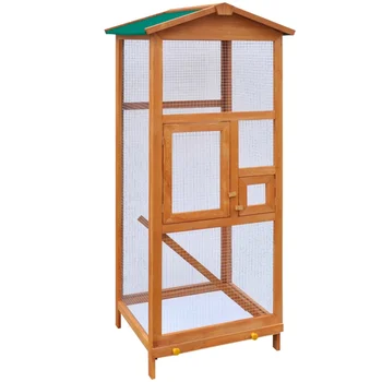 

Bird Cage Wood 65x63x165 cm Brown Tight Iron Wire Mesh With Coated Pull-out Tray Weather Resistant Easy Assemble Non-slip Ladder