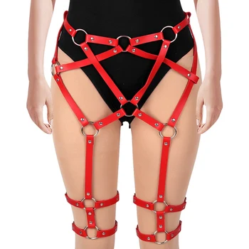 

Pu Leather Harness Garter Cage Waist Stocking Suspender Belt Fetish Goth Plus Size Strap Elastic Adjust Hollow Out Festival Wear