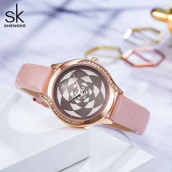 

Shengke 2019 Women Fashion Watch Kaleidoscope Lady Leather Strap Quartz Clock Ladies Watches Top Brand Luxury SK Women's Watch