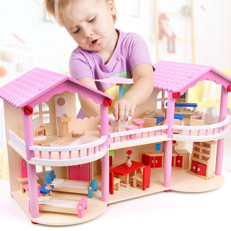 Factory Sales Children Play House Toys GIRL'S Mini Model House Small Villa Room Furniture Set Wooden Quality Baby