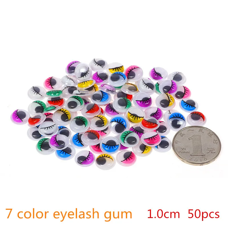 7 color 1.0 cm 50pcs 1 упаковка, цветные подвижные глаза с клеем на спине, креативные ручные поделки, волшебные Глазные яблоки, паста, Детские DIY Googly Eyes, принадлежности для глины, игрушки - Цвет: 7 color 1.0 cm 50pcs