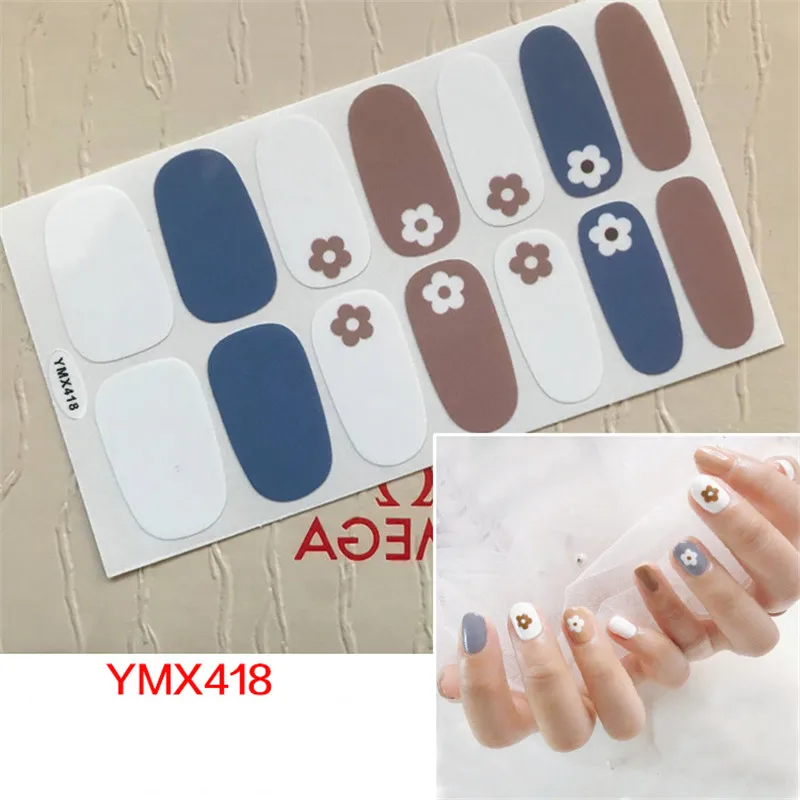 YMX418 14tips/лист леди KINDOM полоски лака для ногтей DIY Водонепроницаемый ногтей Обертывания стильная футболка с изображением персонажей видеоигр шаблон для ногтей наклейки для ногтей патч для Для женщин - Цвет: YMX418