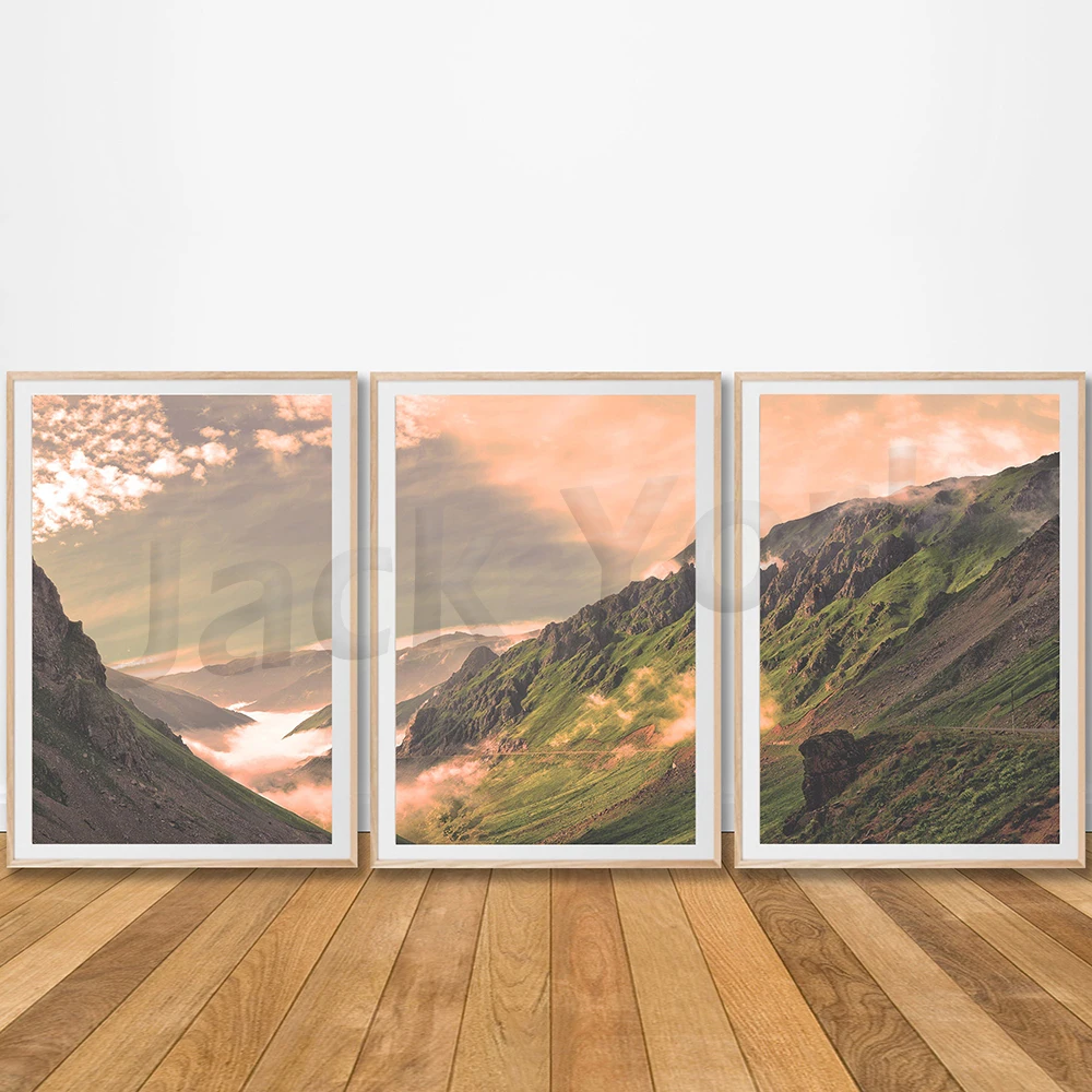 

Foggy nordic mountain landscape cloudy print prints art misty poster nature panoramic scandinavian wild hill