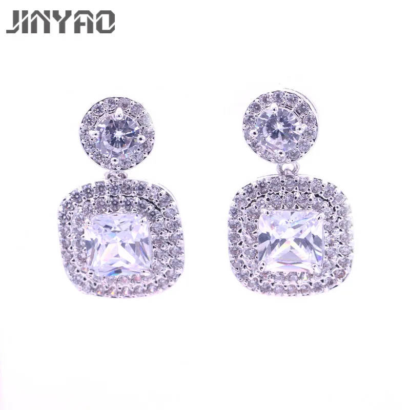 white JINYAO модные очаровательные серебряные цвета красный AAA CZ Циркон Висячие серьги для женщин Свадебная вечеринка ювелирные изделия женские аксессуары - Окраска металла: white
