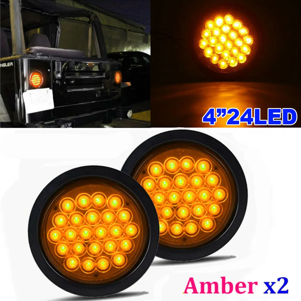 

2pcs 24-LED Amber 4" Round Stop Tail Turn Signal Light Truck Tractor Trailer Bus Easy to install