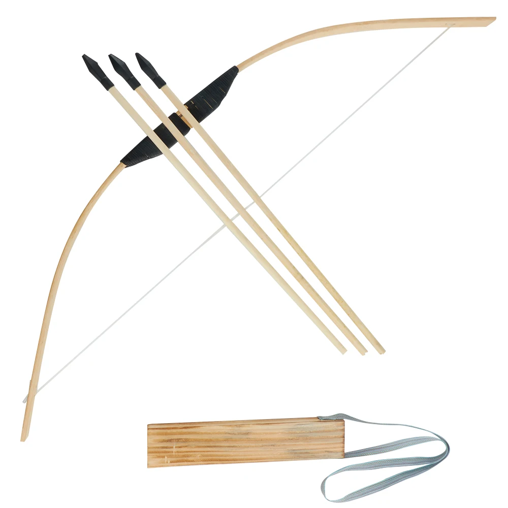 Online Toparchery Bogenschießen Holz Pfeil und Bogen Set Jagd Bogen mit 3 Pfeile und Köcher Gummi Spitze Longbow Kinder Jagd Spielzeug set