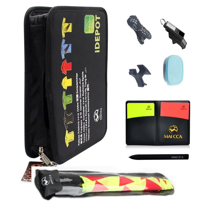 MAICCA Soccer Referee Bag Coin Cards Whistle Set Professional Football Referee Flag Kit Sports Training Equipment