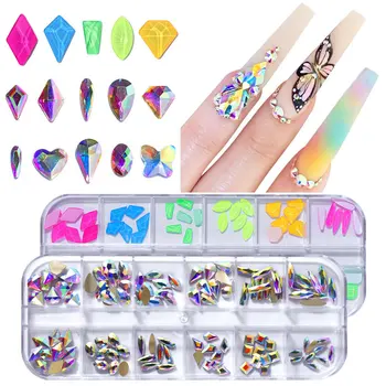 

1 Box Crystal AB Nail Gems Rhinestone for Nail Multi Size Glass Nail Rhinestones Mixed Colors 3D Charm Gems DIY Manicure