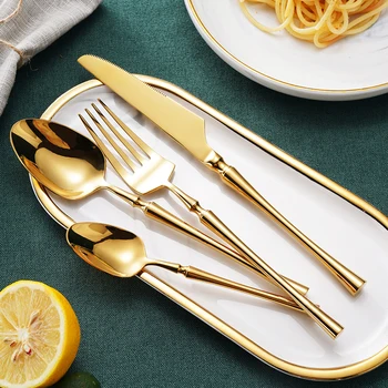 

24Pcs/set Stainless Steel Cutlery Set Gold Dinnerware Set Western Food Cutlery Tableware Dinnerware Fork Knives Spoons