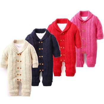 

Romper Jumpsuit Winter Cotton Thread Baby Jumpsuit Children's Sweater Wholesale Plus Fleece Thick Baby Romper Jumpsuit Winter