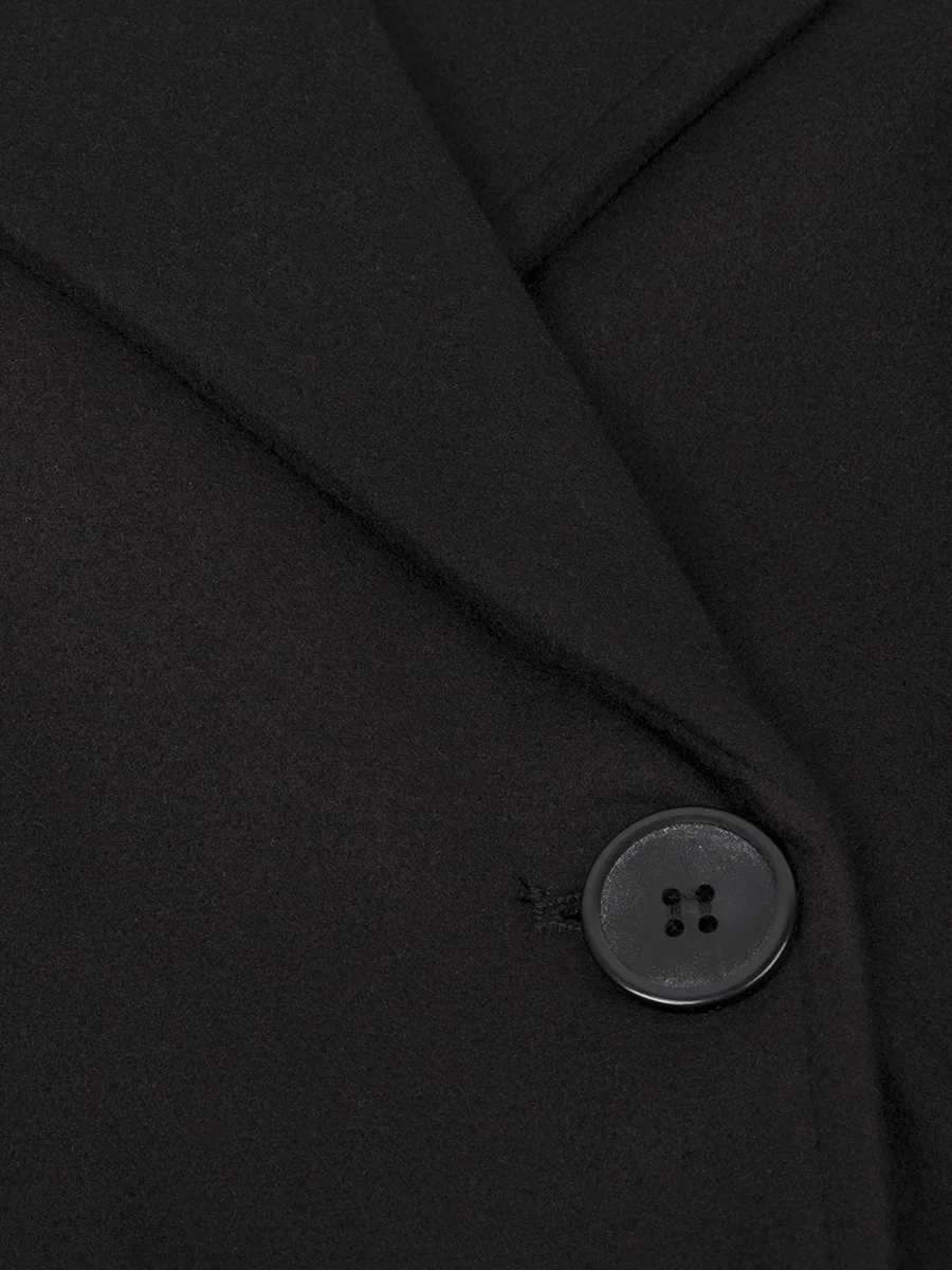 Женское длинное шерстяное пальто XXL Элегантная черная шерстяная верхняя одежда в