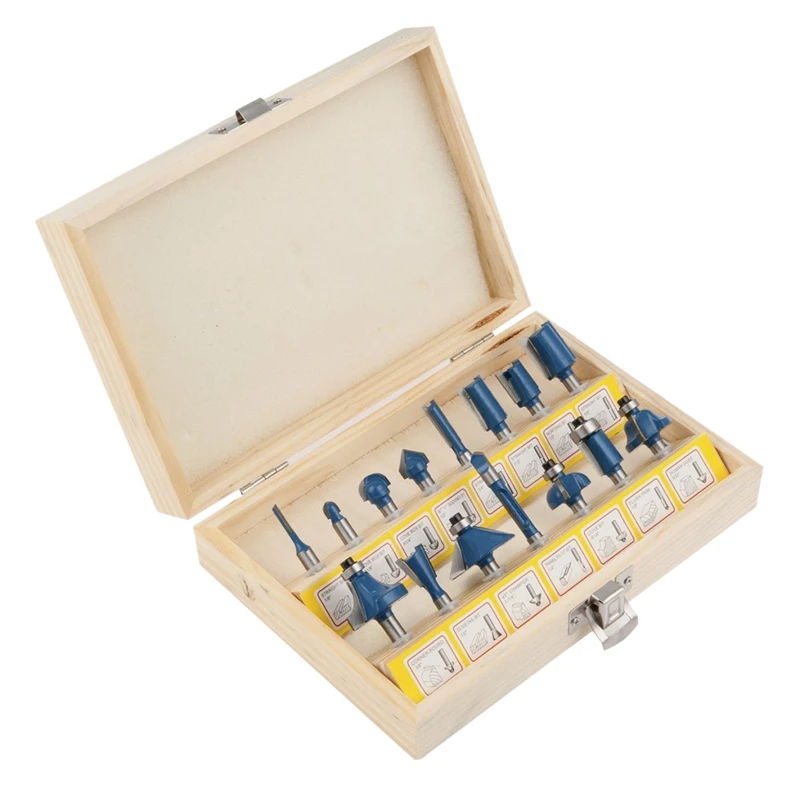 

15Pc Tungsten Carbide Router Bits Trimming Machine Cutter Head Electric Wood Milling Engraving Machine Milling Cutter Trimming