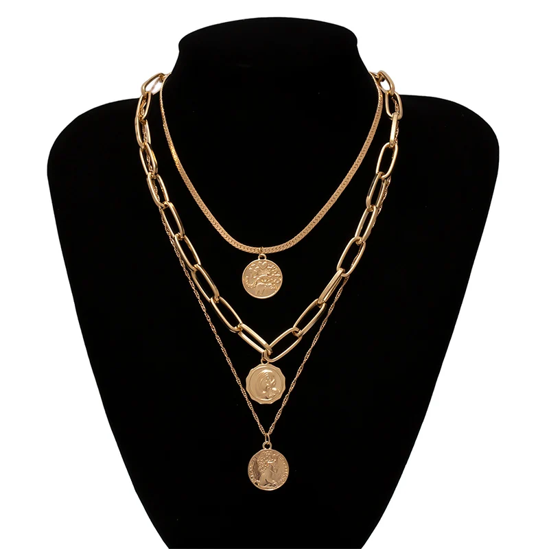 Многослойное ожерелье с монеткой из PuRui, серебряное золотое ожерелье с подвеской на ключице, Массивное колье, женское ювелирное изделие на шею - Окраска металла: Gold