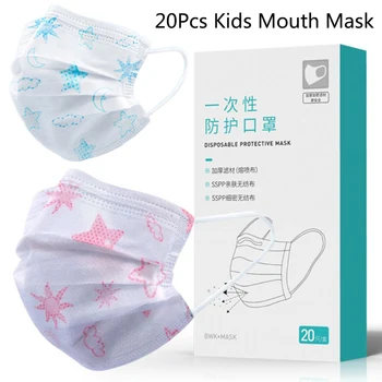 

20Pcs/Set Kids Disposable Mask 3-Layer Mouth Mask Melt-Blown Nonwoven Waterproof Anti-Dust Cartoon Protective Face Cover Mask