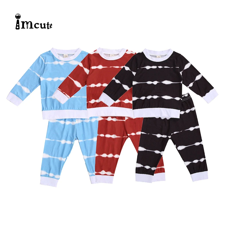 Imcute 2Pcs Newborn Tie-dye Print Outfits Infant Long Sleeve Round Neck Baby Girls Boys T-shirt Pants Elastic Waist Trousers Set | Детская