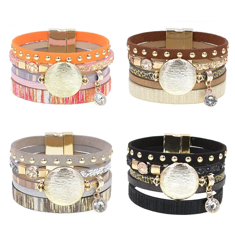 WELLMORE новая модель кожаных браслетов для женщин из цинкового сплава привлекательные металлические браслеты модные ювелирные изделия Прямая поставка