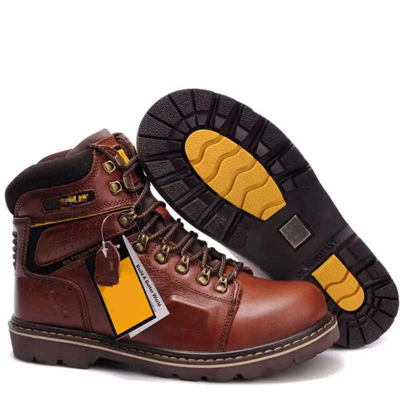 Men's Leather Boots Brown High-Top Work Safety Shoes 2021 New Anti-Smashing Waterproof Non-Slip and Wear-Resistant | Обувь