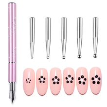 1 шт. розовая Кисть для ногтей с 5 сменными головками рисунки Дотсом лайнер ручка инструменты для дизайна ногтей