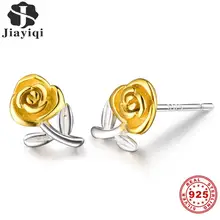 Jiayiqi Желтая роза 925 стерлингового серебра серьги гвоздики для женщин романтическое изысканное украшение на свадьбу помолвка День Святого Валентина лучший подарок