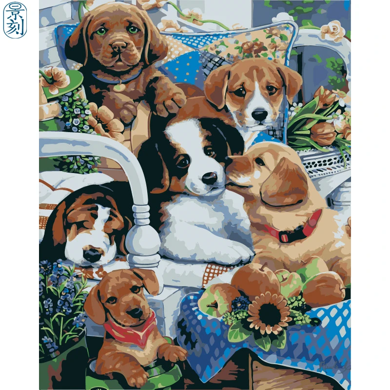 Кленовые листья и dog.40 x 50 см, живопись по номерам, сделай сам, искусство стены, украшения гостиной, пейзаж, фигура, животное, цветок, мультфильм