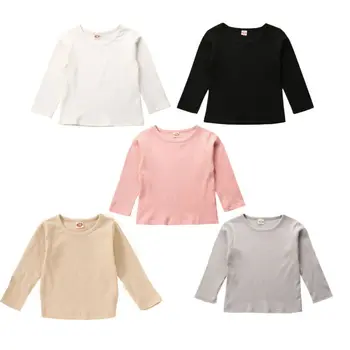 

2019 Newborn Kids Baby Boy Girl Simple Stripe Clothes Long Sleeve Tops Solid T-Shirt soft cotton Sweatshirts 5 colors