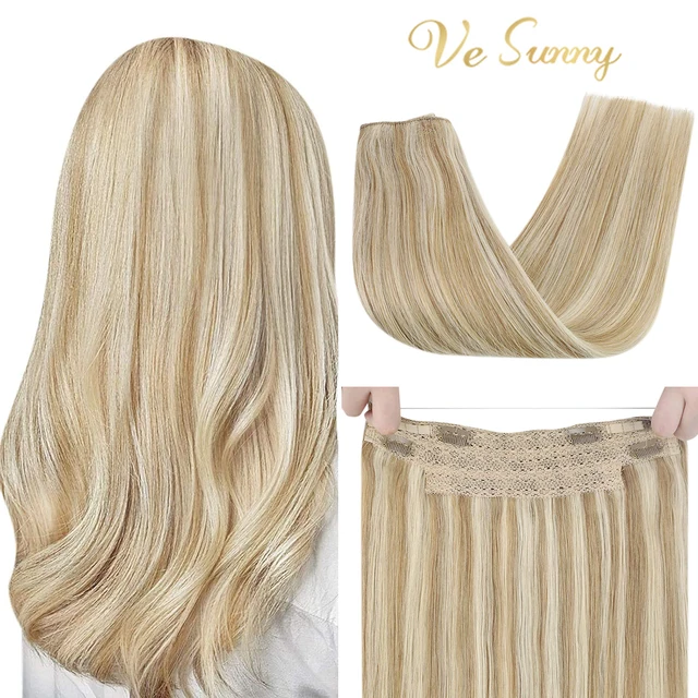 Human Hair Crown Extensions Blonde Hair Extensions Invisible Real Human Hair Double Weft Halo Real Hair Extensions Human Hair P27-613