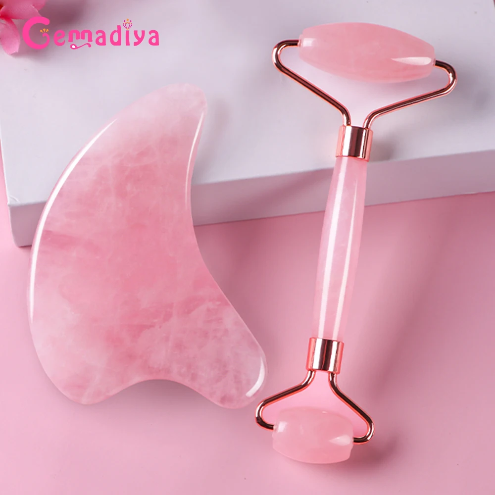 Face Massager Crystal Neck Rollers Gua Sha Scraper Board Face Lifting Roller Wrinkle Remover Chin Neck 2pcs Set Skin Care Tools brass gua sha plate body gua sha massage tools neck back dedicated scraper ​copper metal scraping board muscle gua sha scraper