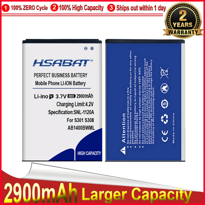 Аккумулятор HSABAT для PHILIPS S301 S308 CTS308 2900 мАч AB1400BWML | Мобильные телефоны и аксессуары