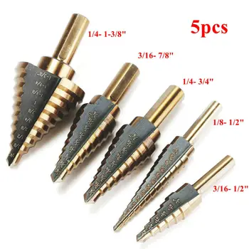

5PCS/LOT HSS Steel Large Step Cone Titanium Coated Metal Drill Bit Cut Power Tool Set Hole Cutter 50 Sizes Step Drill Bit XI