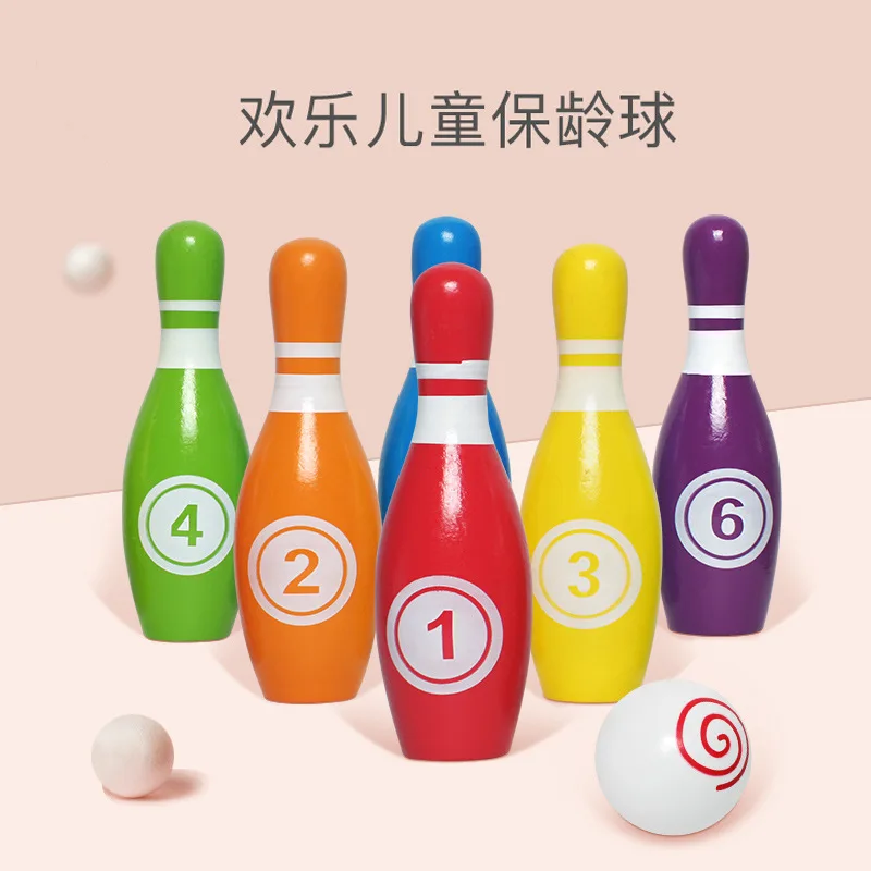 

Children Fun Bowling Wood Color Rolling Ball Parent And Child Interactive Educational Ball Sports Toy