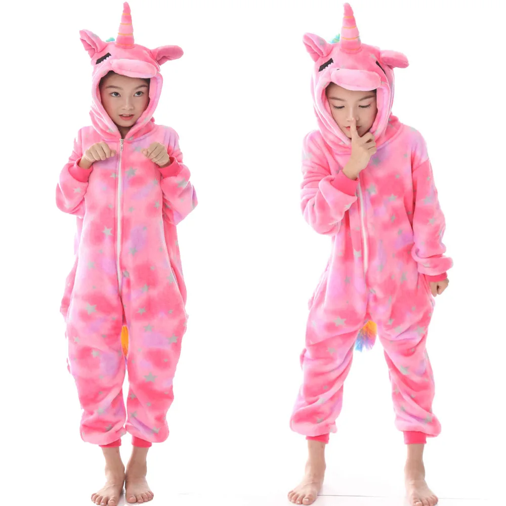 Пижамы кигуруми с единорогом, детская одежда для сна для мальчиков и девочек, детские комбинезоны с животными, новая зимняя фланелевая теплая Домашняя одежда, От 4 до 12 лет