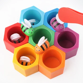 

2020 New Wooden Leaning Educatinal Toys Children Montessori Early Education Clip Bee Beehive Game Childhood Color Cognition