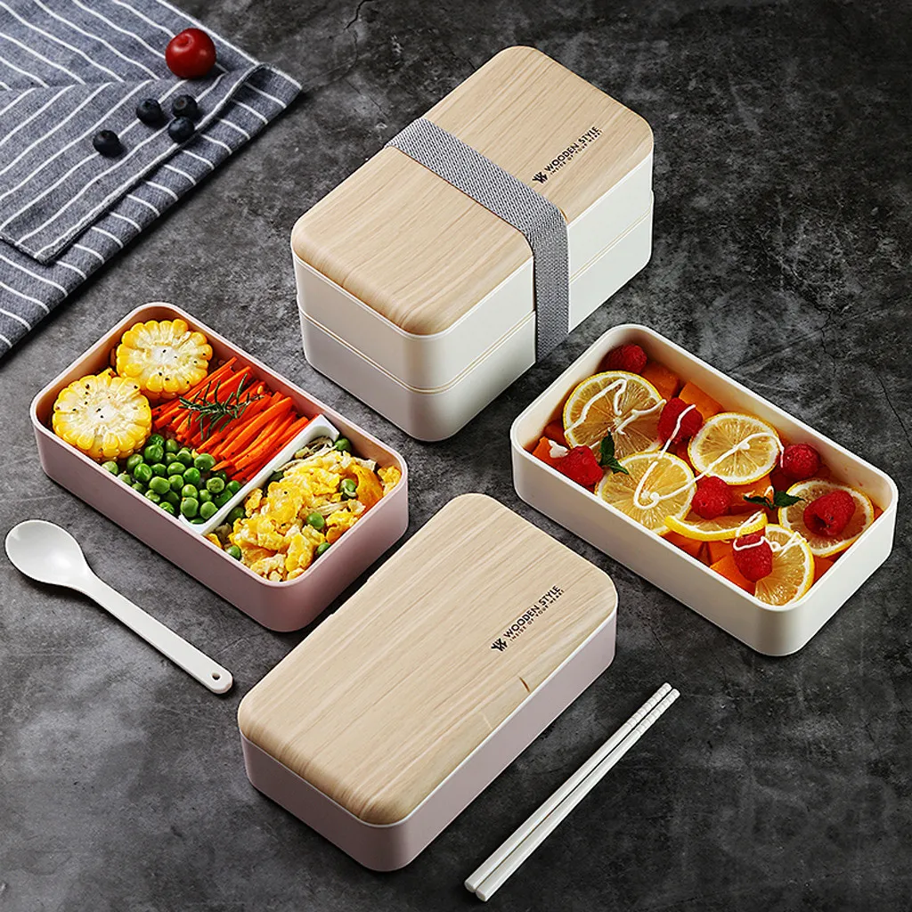 

Microwave Lunch Box Japanese Wood Bento Box 2 Layer Container Storage New Leak-Proof Kids Food Container caja organizadora