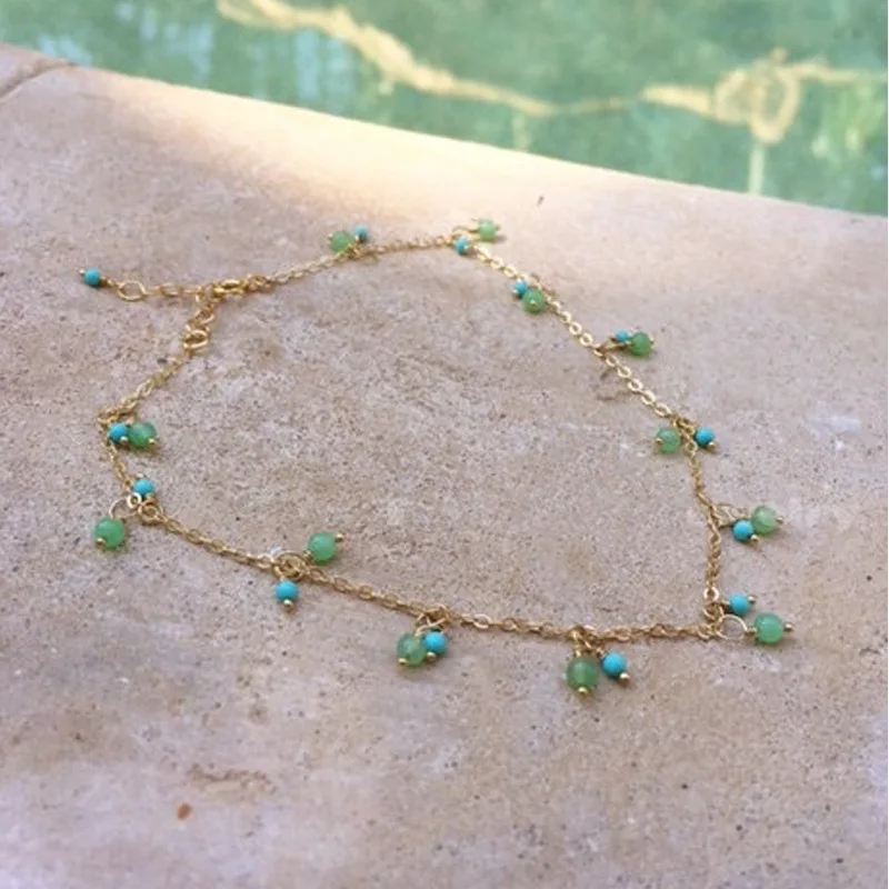 

Europe And America Hot Sales Foot Ornaments Entirely Handmade Beaded Bracelet Turquoise Bead Anklet Beads Anklet Bracelets K099