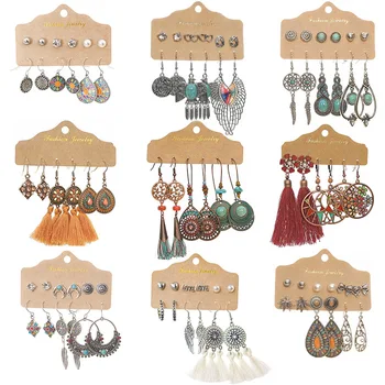 

Bohemian Long Earrings Set Personality Vintage Ethnic Jewelry Gift Dangle Drop Earring For Women Boho Accessories