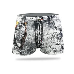 Брендовые новые модные мужские боксеры дышащие мягкие удобные нижнее белье 3D имитация джинсов с принтом чистого цвета тонкие мужские трусы - Цвет: 1
