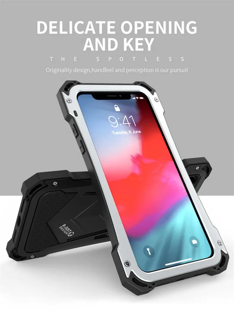 R-JUST для iPhone Xs Max Xr чехол Coque водонепроницаемый ударопрочный прочный Броня металлический чехол для iPhone 7 8 Plus X полная защита