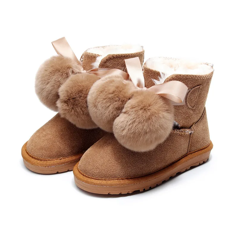 Модные детские кроссовки; теплые зимние ботинки с натуральным мехом для маленьких мальчиков и девочек; Зимние ботильоны из натуральной овечьей кожи; детская обувь - Цвет: brown