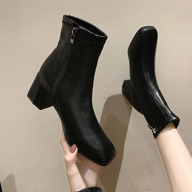 

Shoes Martin 2019 Trendy Shoes England Sub-Women's Boots Women's Autumn & Winter feng fang Convention Chunky Heel Side Zipper Sh