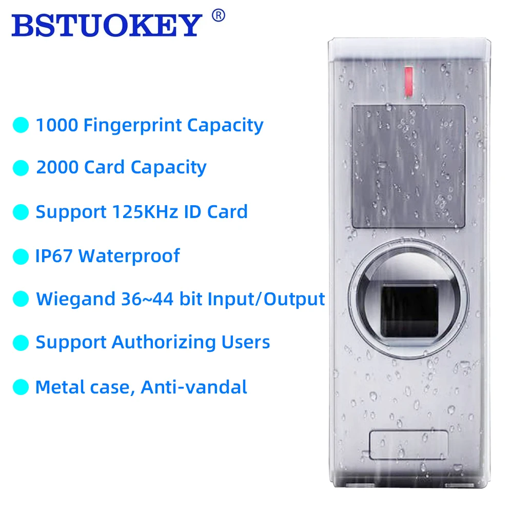 

Biometric Fingerprint Door Access Control 125khz Rfid Key Card Waterproof 1000 Fingerprint 2000 User Card Reader Door Controller