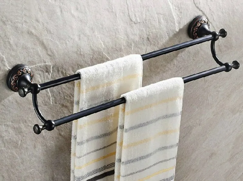 Double Towel Bar Масло втирают бронзовые аксессуары для ванной комнаты Набор сушилка для волос вешалка для полотенец полка рейка бар мыльница для душа держатель туалетной щетки Nzh03 - Цвет: Double Towel Bar