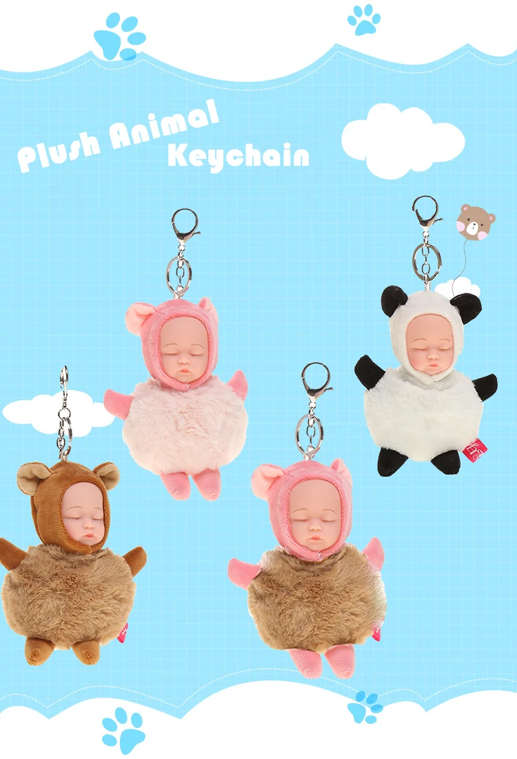 Детская кукла игрушка DropshipCute Спящая Детская кукла брелки для женщин сумка кольцо для ключей с игрушкой пушистый помпон искусственный мех Плюшевые брелоки