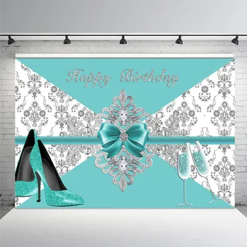 

Vinyl Photography Background Adult Luxury Lady High Heel Birthday Party Decor Blue Silver Glitter Banner Backdrop Photo Studio