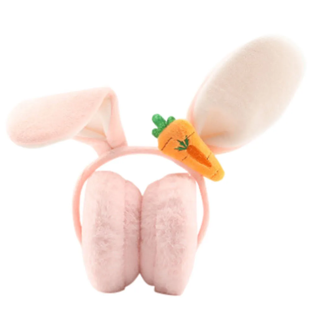 Женские милые наушники с заячьими ушками и морковкой, ветрозащитные теплые регулируемые плюшевые наушники, Зимняя мода для повседневной принадлежности, DH - Цвет: Pink