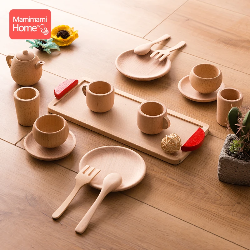 

Baby Wooden Montessori Toy Beech Wooden Simulation Kitchen Tableware Tea Pot Tea Cups Children'S Goods Toys For Toddlers Gifts